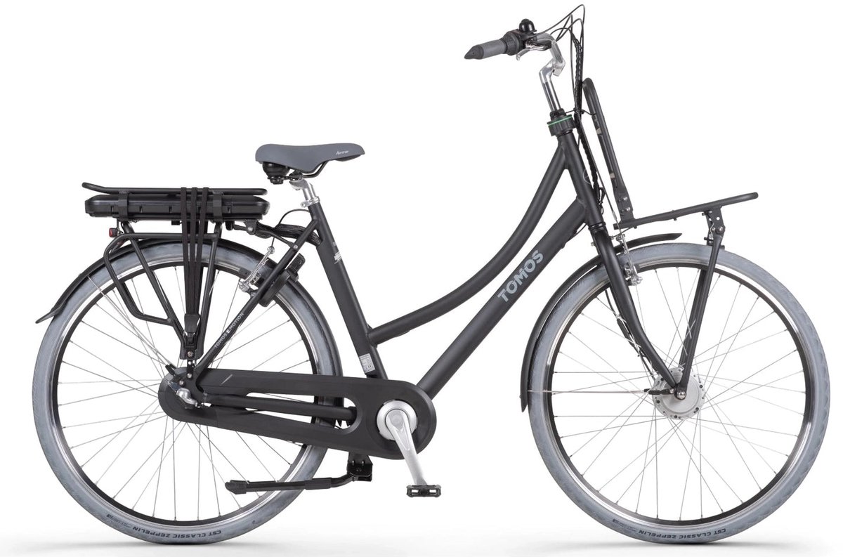tomos eb 08 coal black matt elektrische stadsfiets 28 inch ananda 250w voorwielmotor shimano nexus 3 versnellingen 522 wh accu framemaat 50 cm