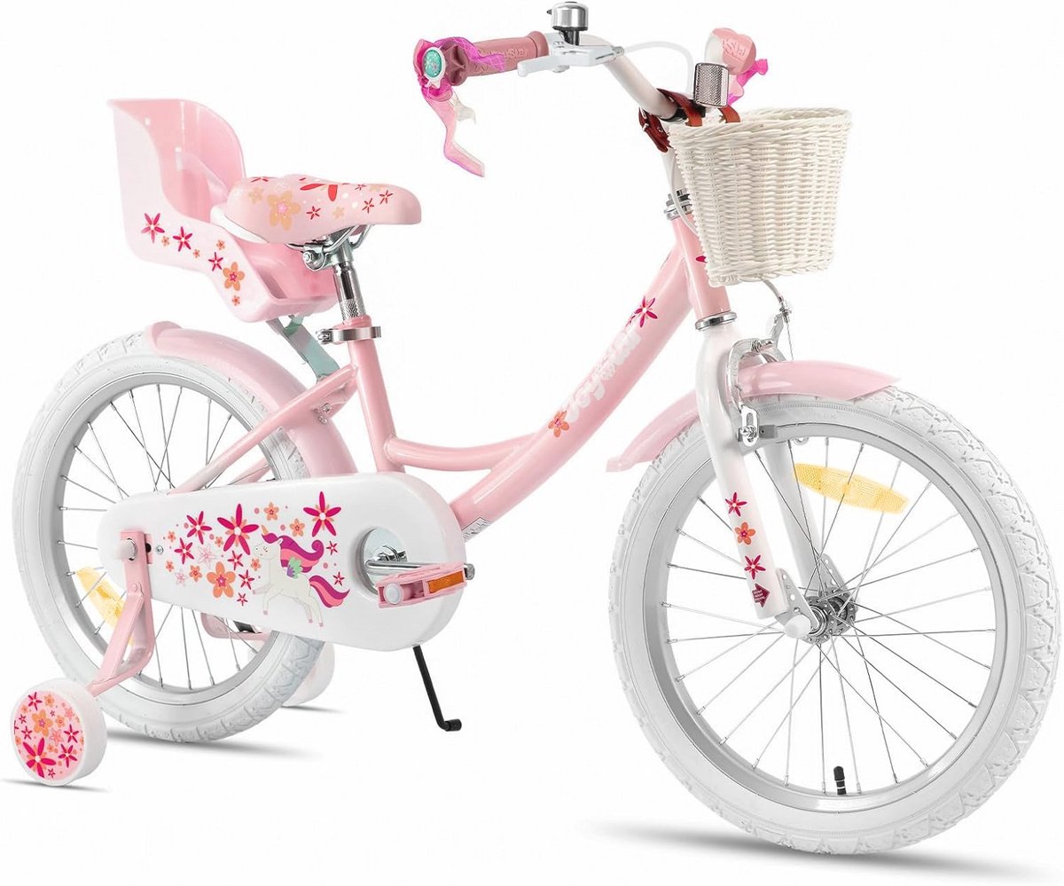 Unicorn Kinderfiets 12/14/18 inch voor Meisjes van 3-9 Jaar met Poppenzitje, Steunwielen en Mandstreamer Kinderfiets kopen online