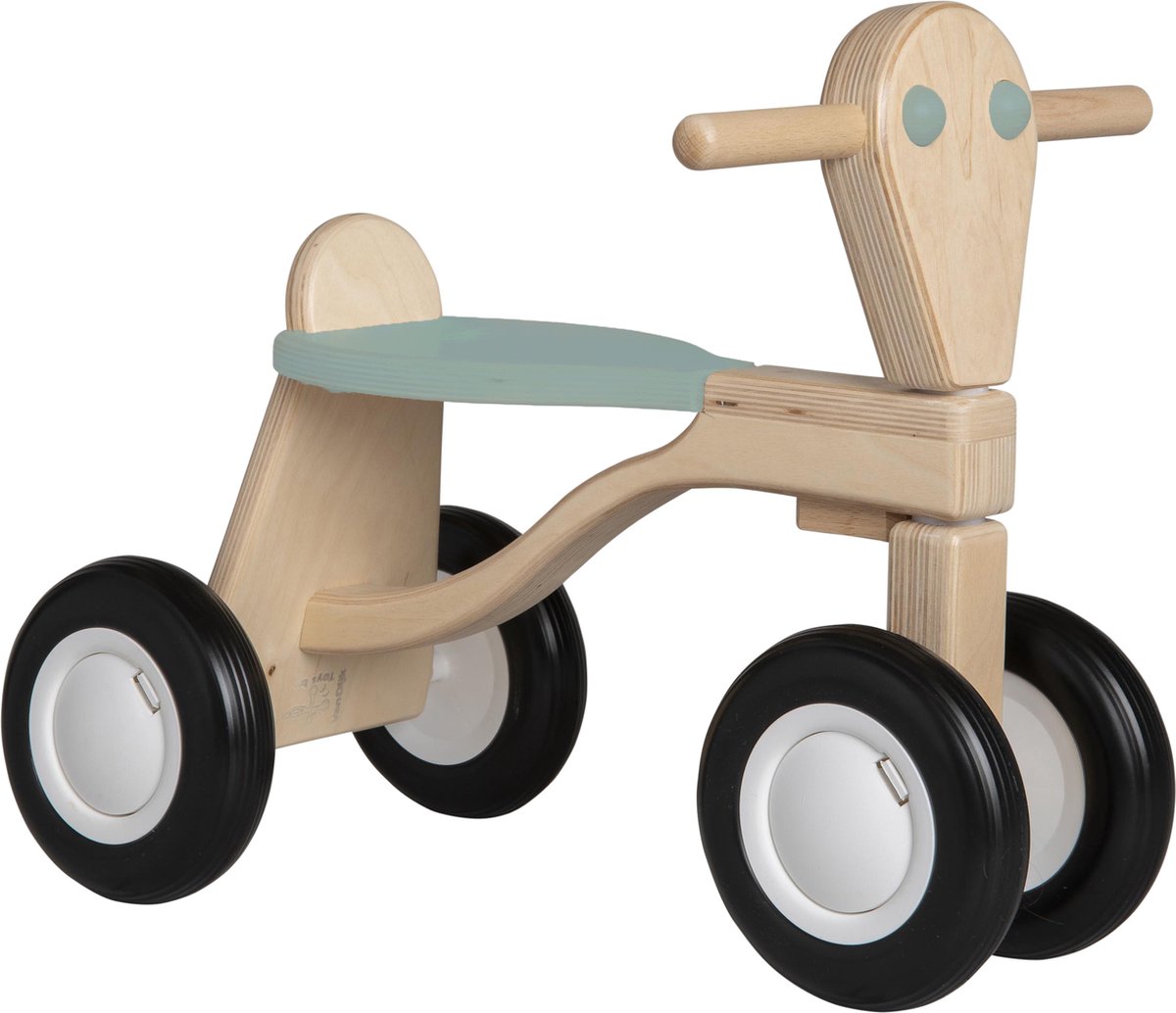Van Dijk Toys berken houten loopfiets vanaf 1 jaar - Vintage Blauw/Groen(Kinderopvang kwaliteit). Loopfiets kopen online