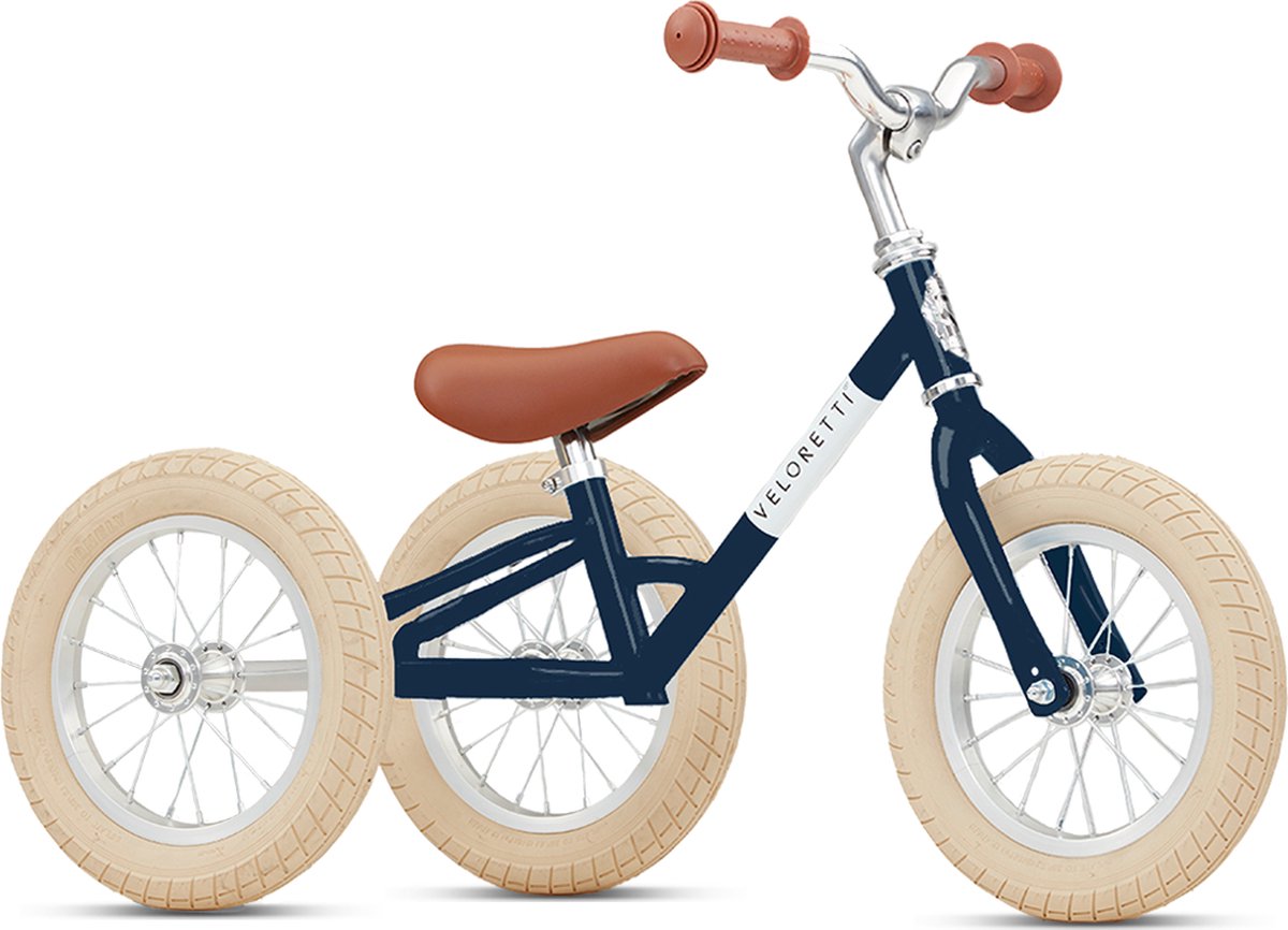 Veloretti Driewieler 2 in 1 Loopfiets met zijwieltjes - 1.5 t/m 4 jaar - 12 inch - Donkerblauw Loopfiets kopen online