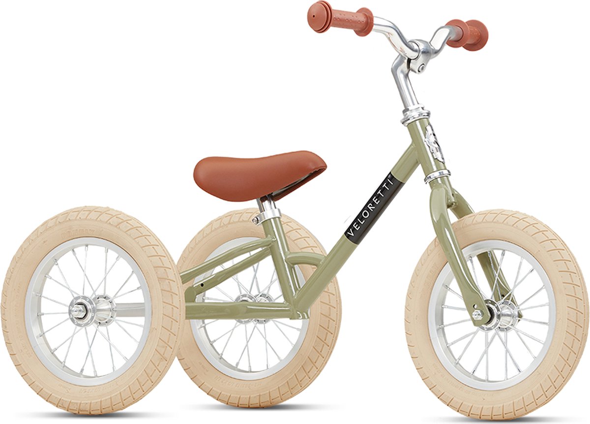 Veloretti Driewieler 2 in 1 Loopfiets met zijwieltjes - 1.5 t/m 4 jaar - 12 inch - Groen Loopfiets kopen online