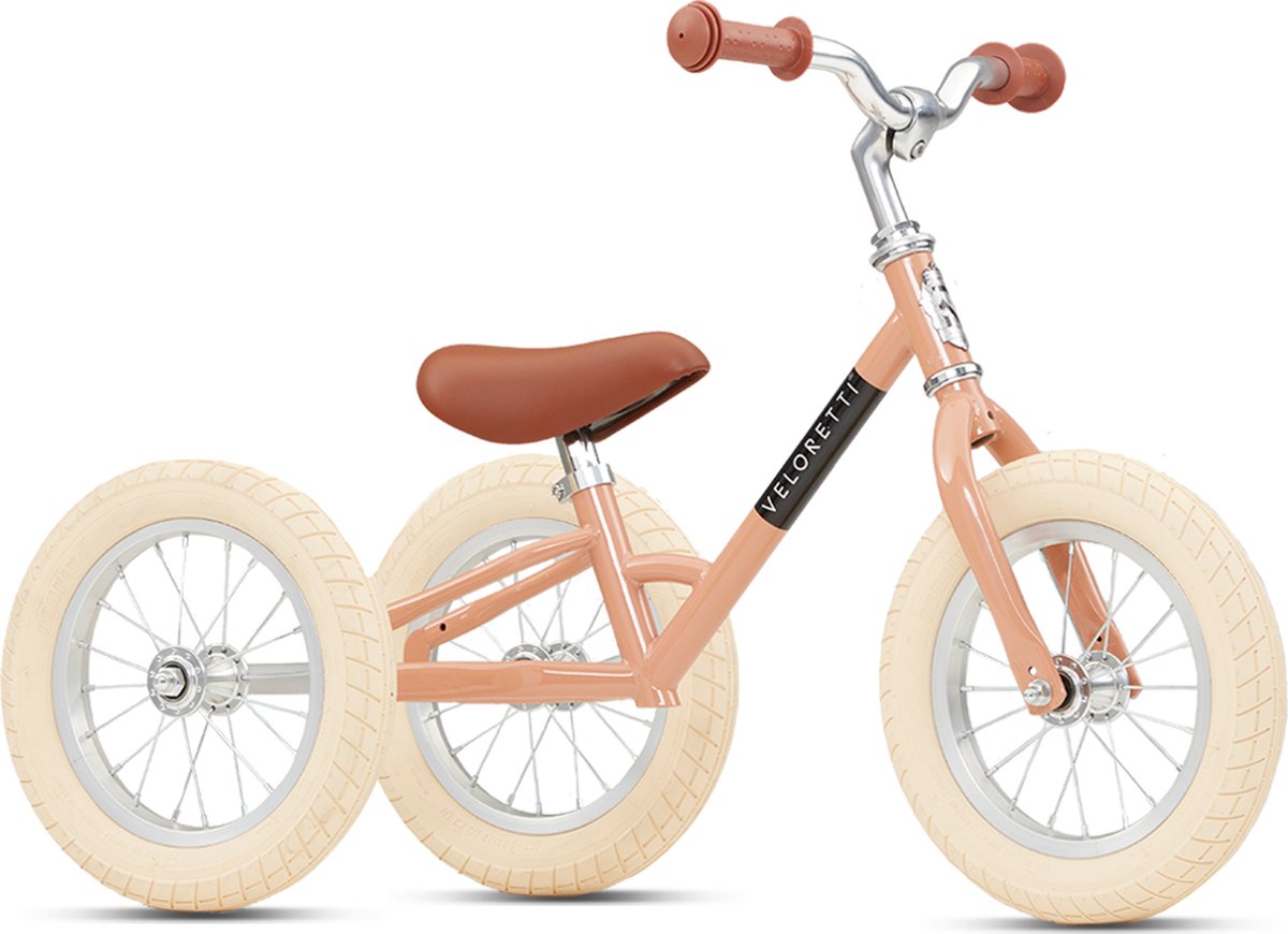 Veloretti Driewieler 2 in 1 Loopfiets met zijwieltjes - 1.5 t/m 4 jaar - 12 inch - Roze Loopfiets kopen online