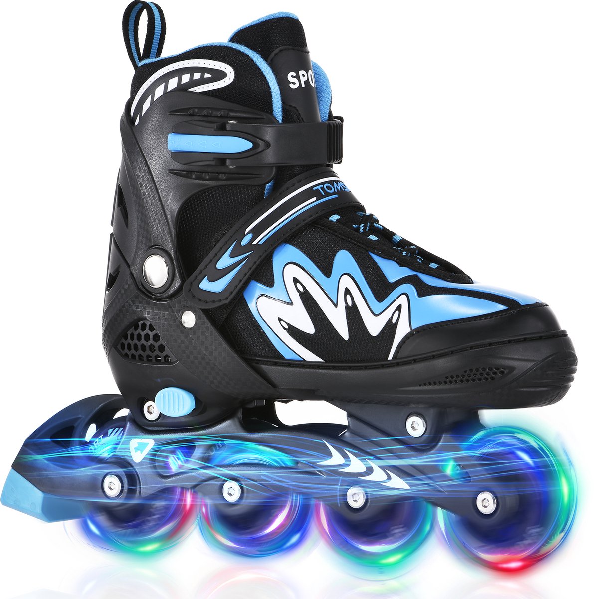 Verstelbare Inline Skates voor Kinderen - Met Lichtgevende Wielen - Voor Jongens en Meisjes - Veilig Drievoudig Sluitingssysteem - Aluminium Frame - ABEC-7 Lagers - Blauw&Zwart - Maat M (35–38) Rolschaatsen kopen online