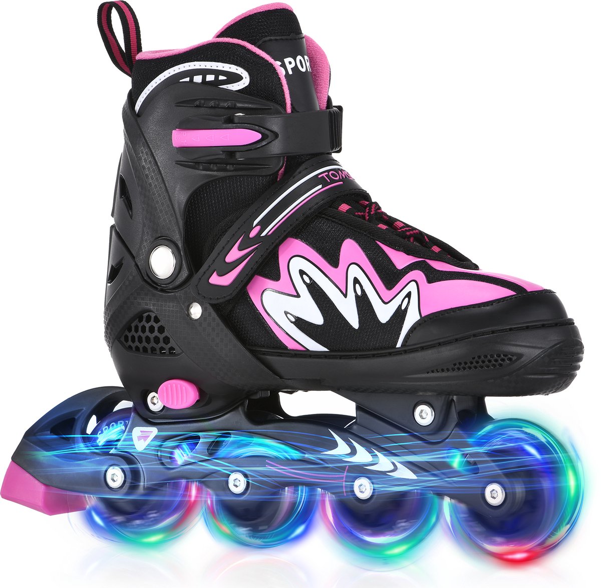 Verstelbare Inline Skates voor Kinderen - Met Lichtgevende Wielen - Voor Jongens en Meisjes - Veilig Drievoudig Sluitingssysteem - Aluminium Frame - ABEC-7 Lagers - Roze&Zwart - Maat M (35–38) Rolschaatsen kopen online