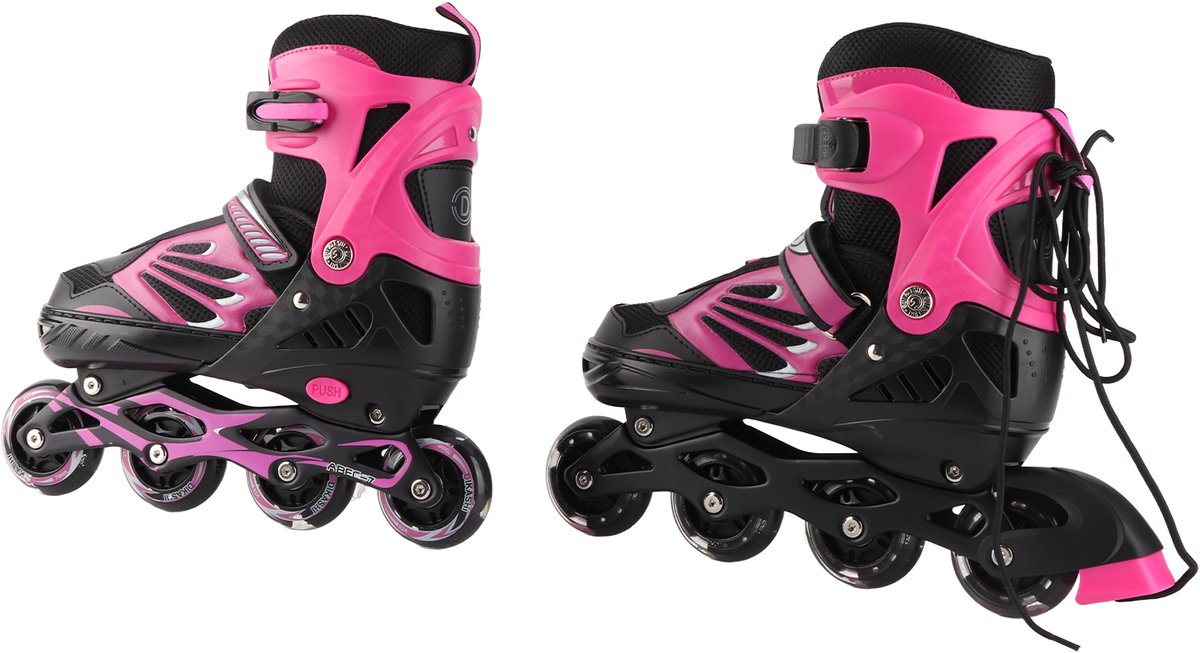 Verstelbare kinder rolschaatsen - Lichtgevende wielen - Voor jongens en meisjes - Roze - ABEC-7 lagers - PU wielen - Efficiënte rem - Inclusief trainingspionnen, bout & inbussleutels - Maat M (schoenmaat 34-37) Rolschaatsen kopen online