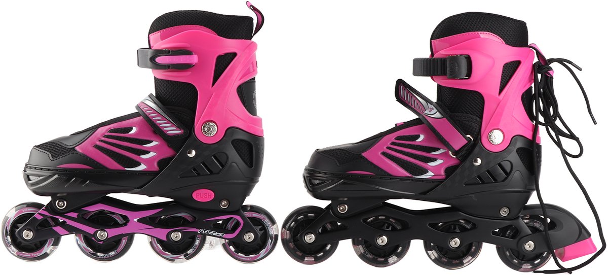 Verstelbare kinder rolschaatsen - Lichtgevende wielen - Voor jongens en meisjes - Roze - ABEC-7 lagers - PU wielen - Efficiënte rem - Inclusief trainingspionnen, bout & inbussleutels - Maat S (schoenmaat 28-32) Rolschaatsen kopen online