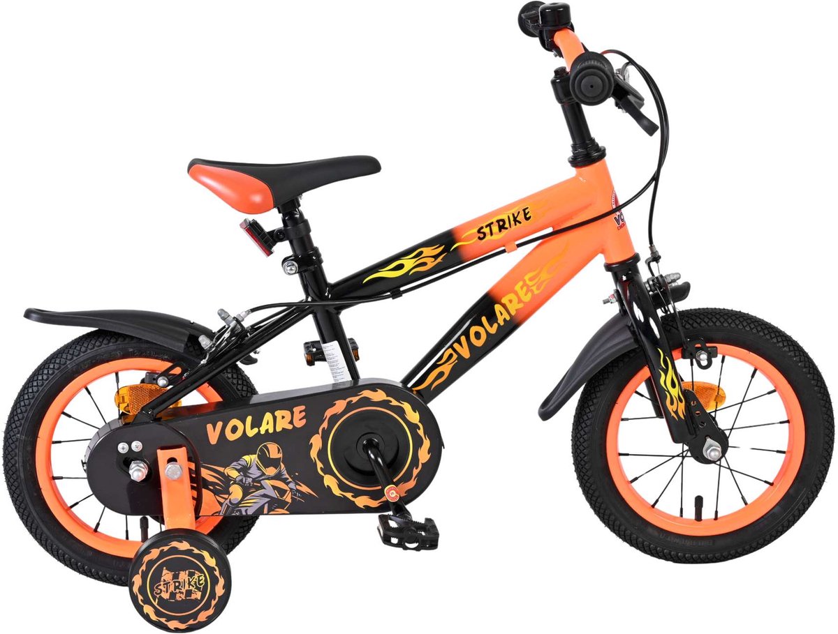 volare strike kinderfiets jongens 12 inch zwart oranje twee handremmen