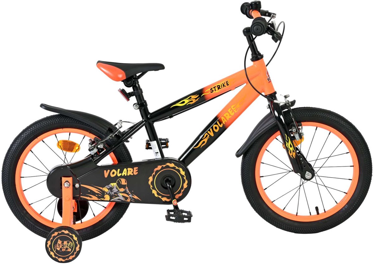 Volare Strike Kinderfiets - Jongens - 16 inch - Zwart Oranje - Twee Handremmen Kinderfiets kopen online