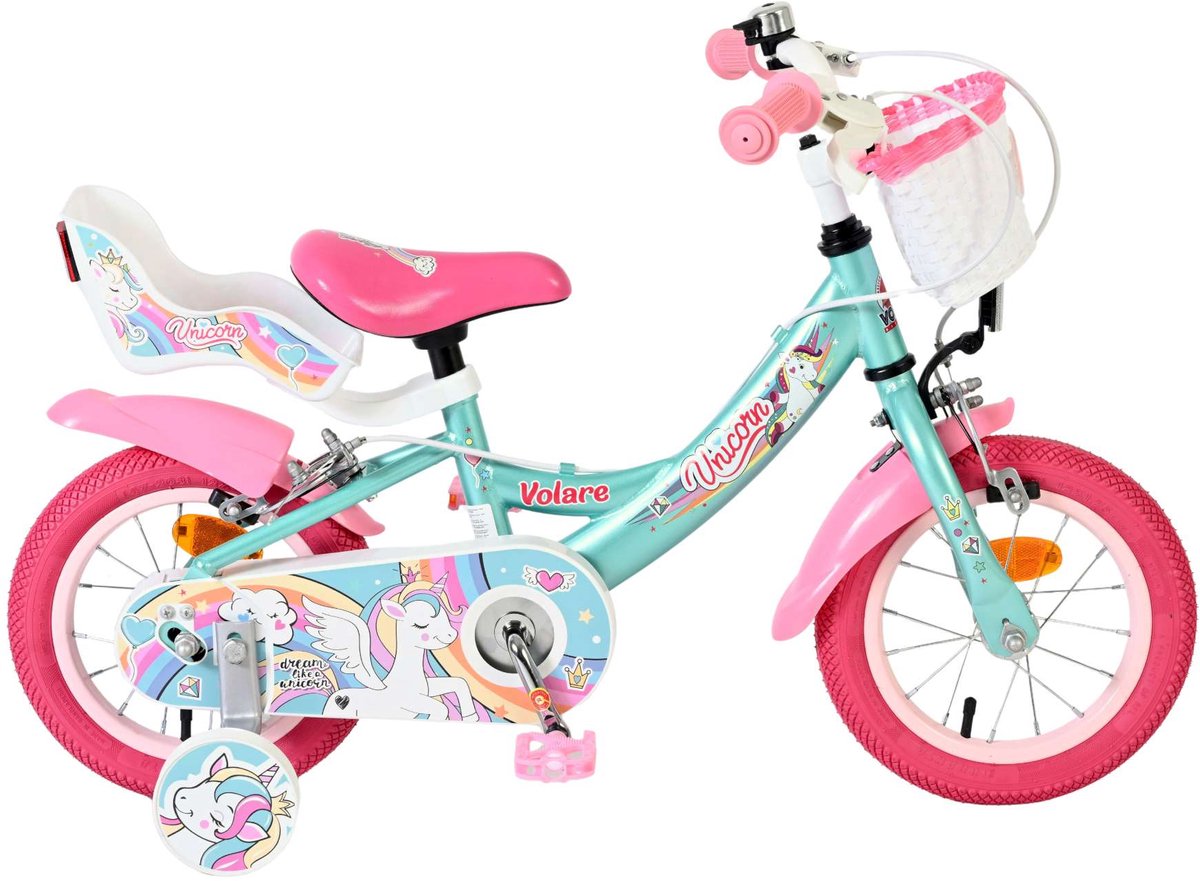 Volare Unicorn Kinderfiets - Meisjes - 12 inch - Groen - Twee handremmen Kinderfiets kopen online