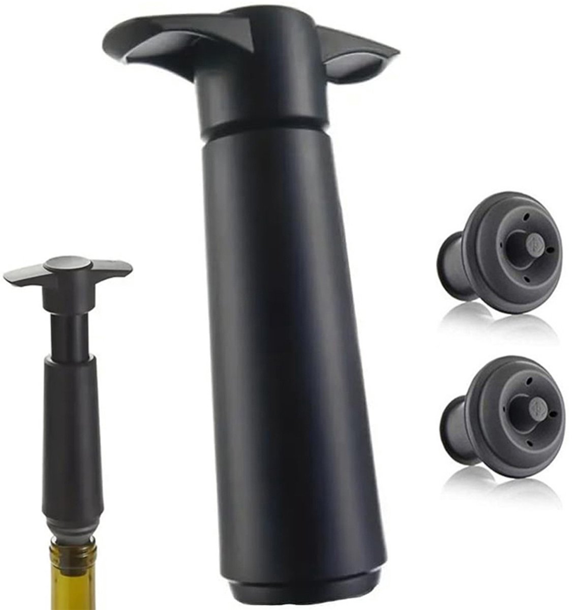 wijnbewaarpomp met 2 vacu mflesstoppers wijnpomp en vacu mstopper voor wijn herbruikbare wijnbewaarpomp wijnaccessoires cadeau voor wijnliefhebbers zwart