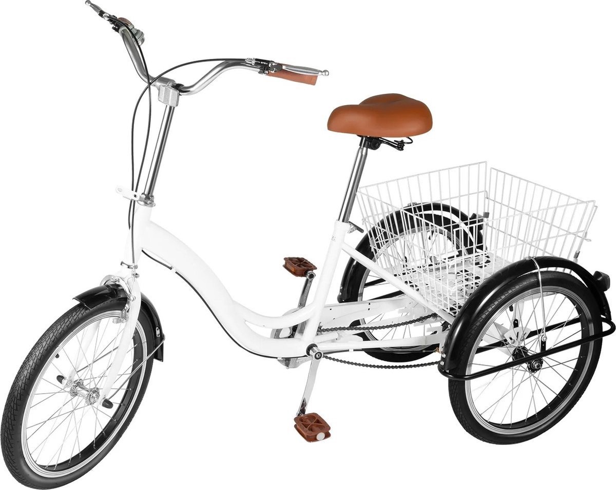 WNHB® Driewieler fiets 20 inch – stabiele driewielige transportfiets met mand – ideaal voor volwassenen en ouderen – winkel en boodschappenfiets – wit Driewieler kopen online