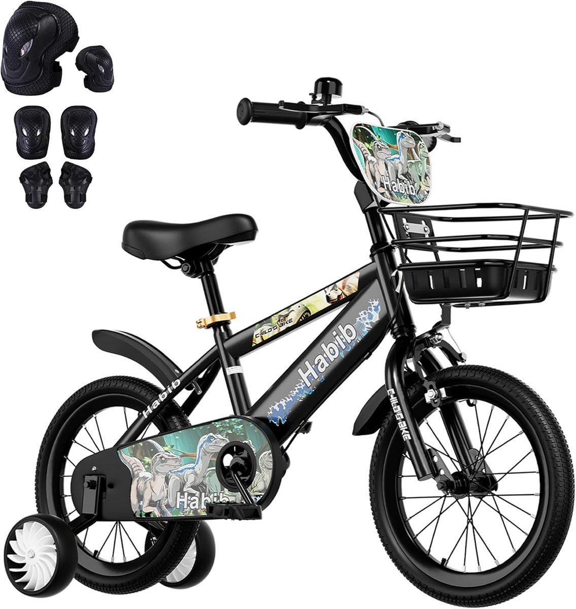 16 Inch Kinderfiets Jongens met Zijwielen, Handrem en Beschermset - Stoer Dinosaur Design Kinderfiets kopen online
