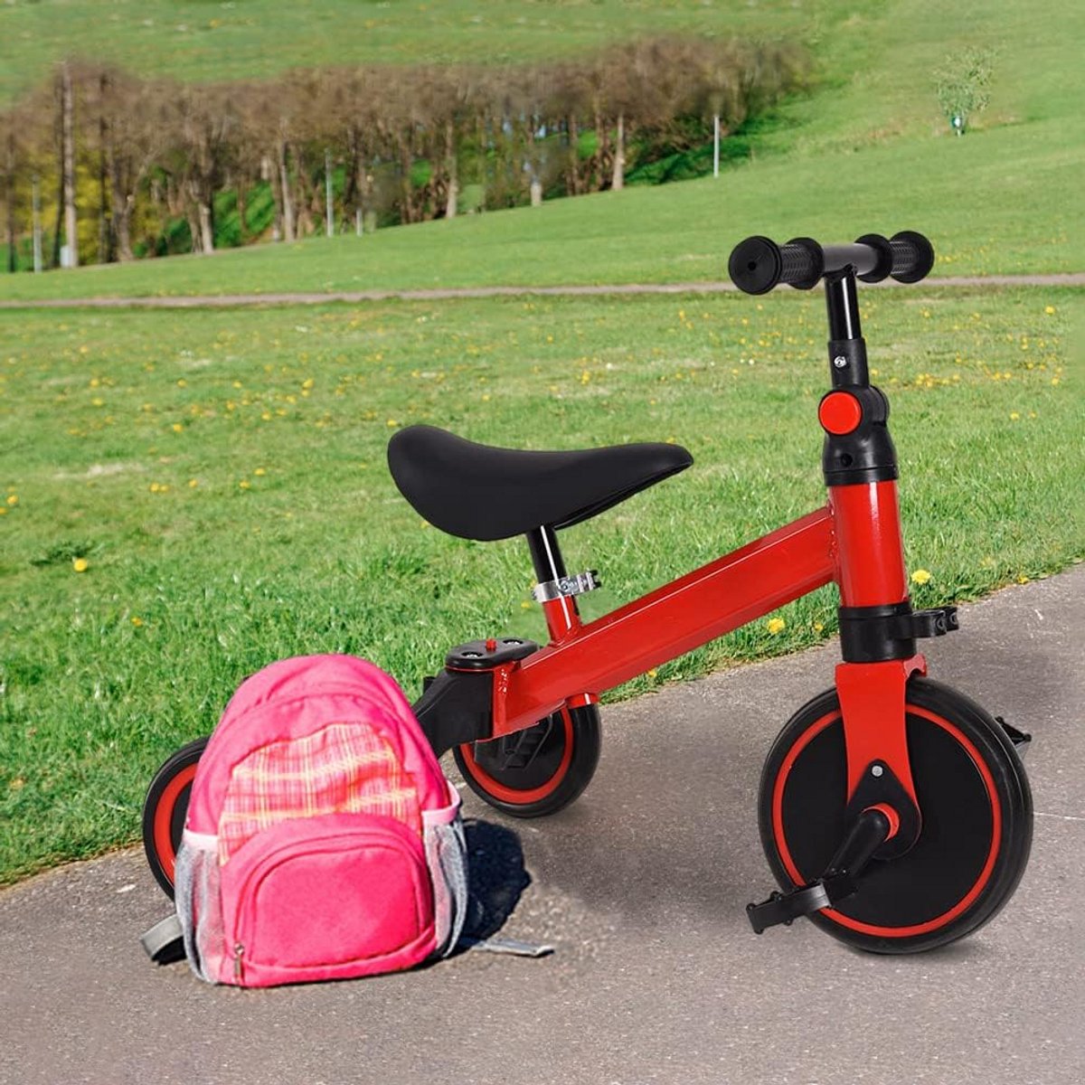 3 in 1 kinder driewieler loopfiets verstelbaar lichtgewicht rood