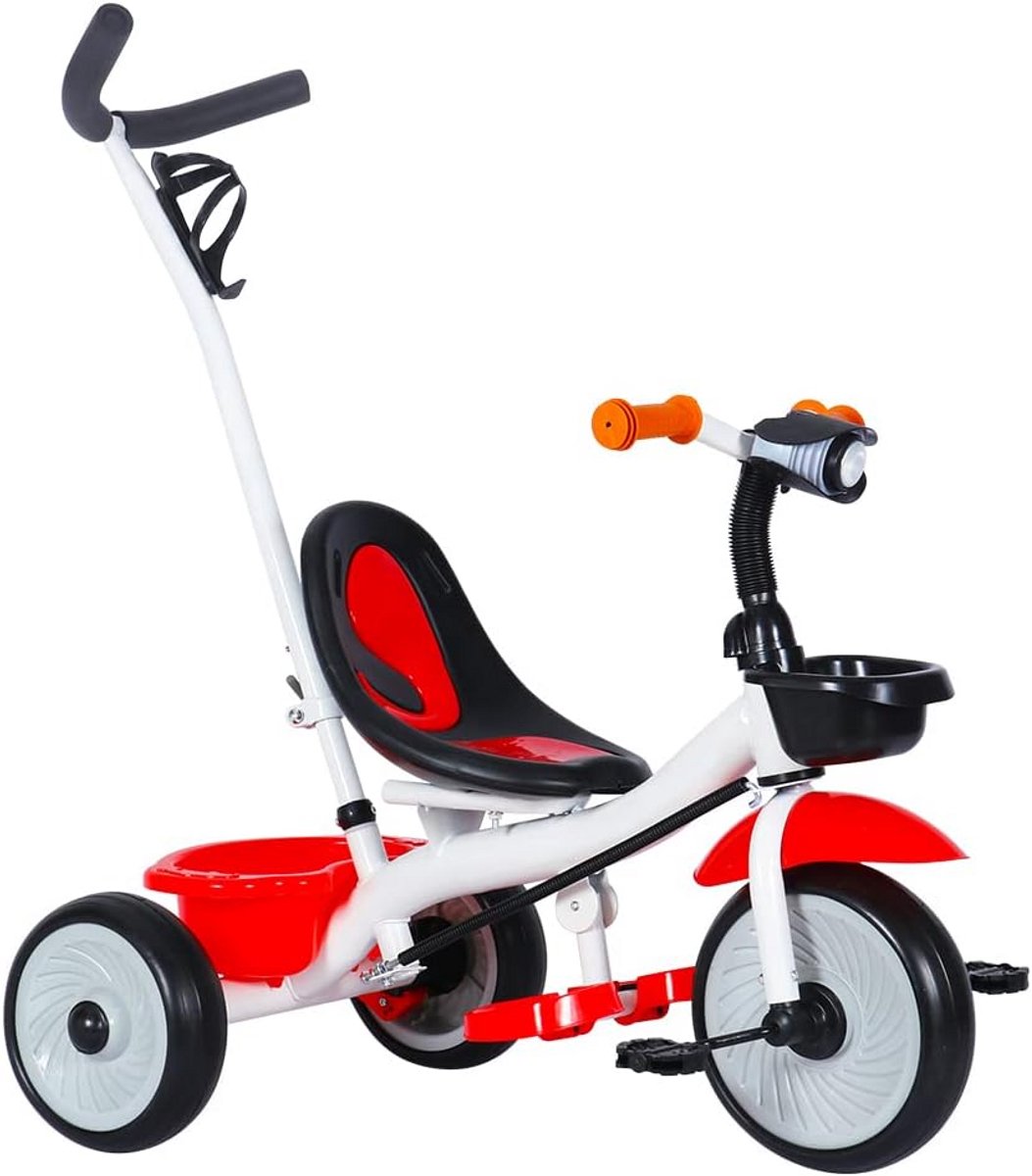 3 in 1 kinder driewieler met ouderstang en schuifwiel wit en rood