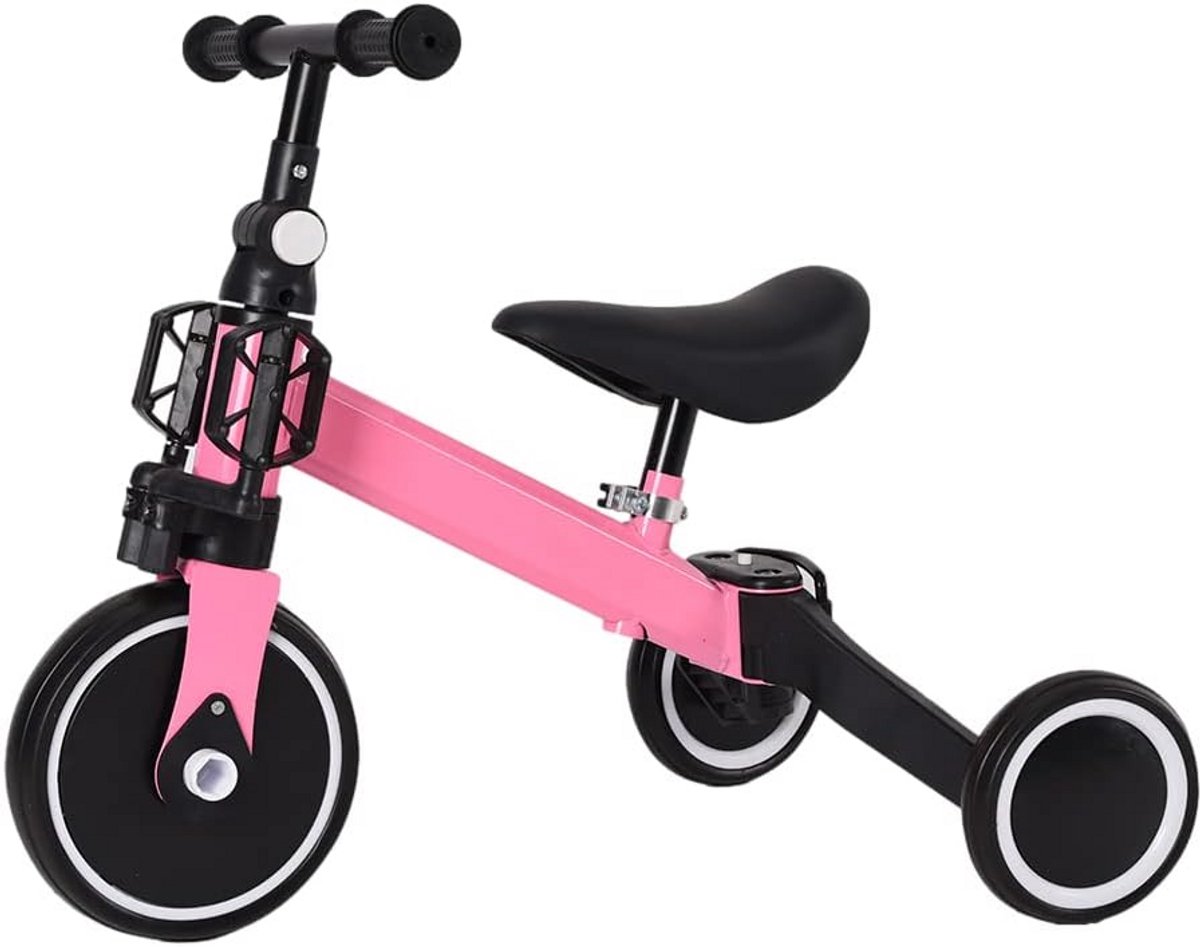 3 in 1 kinderdriewieler met duwfunctie voor kinderen van 1 tot 5 jaar roze