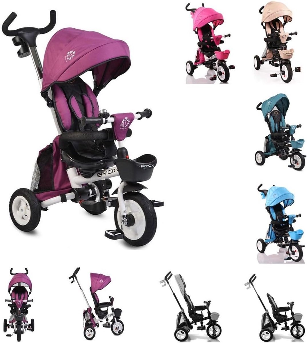 3-in-1 Loopfiets Driewieler Inklapbaar met Draaibare Zitting en Rubberen Banden Driewieler kopen online