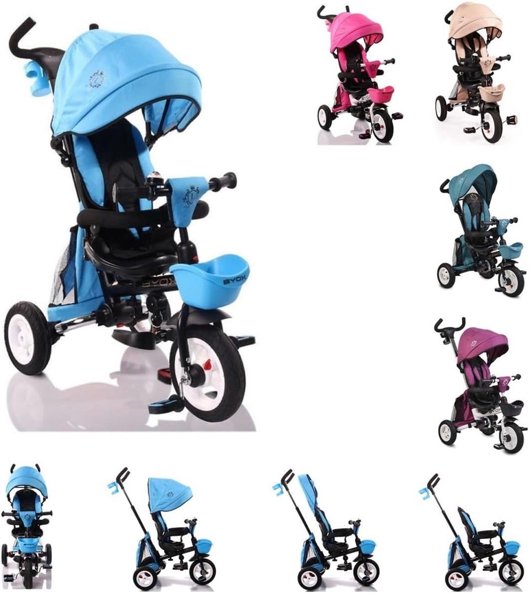 3 in 1 loopfiets driewieler inklapbaar met rubberen banden en draaibare zitting geschikt vanaf 12 maanden