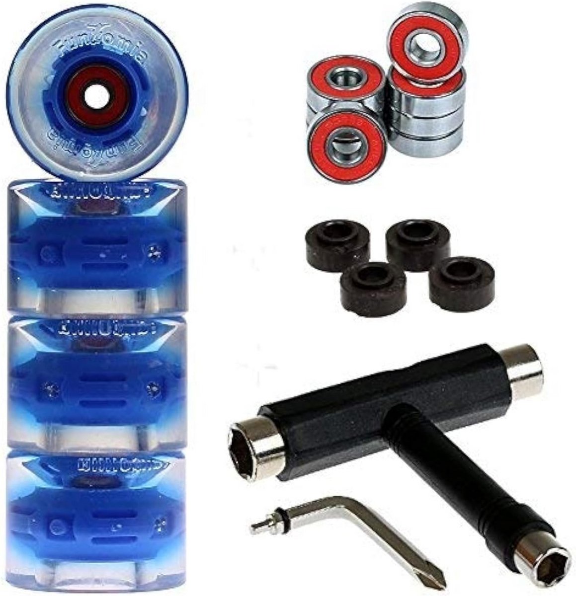 4 stuks skateboard wielen led 59mm 82a inclusief kogellagers en t tool