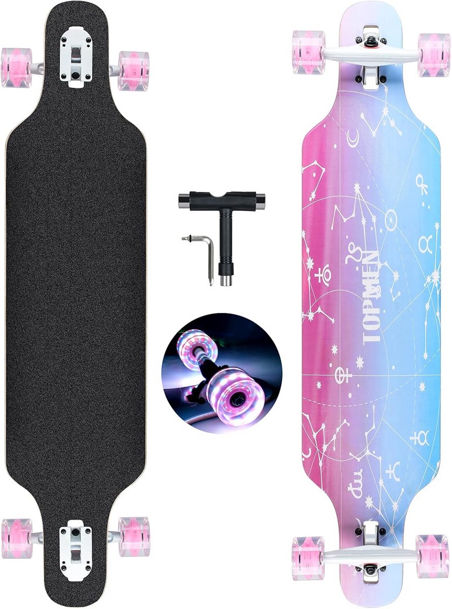 41 inch longboard skateboard 8 laags esdoorn compleet voor cruisen carving en downhill