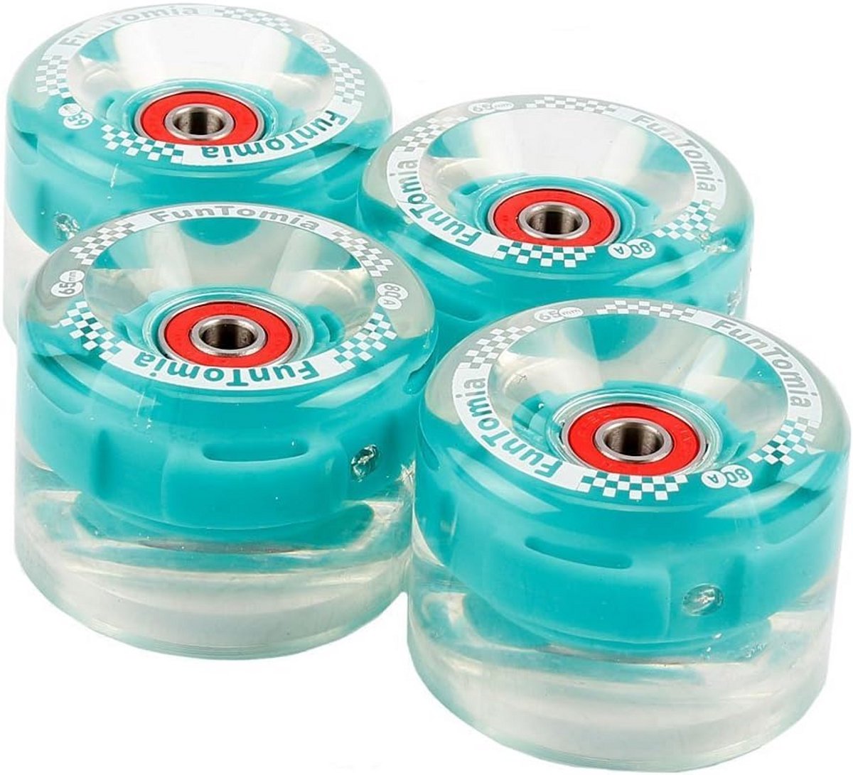 4x led longboard skateboard wielen 65mm 80a met abec 9 lagers en spacers