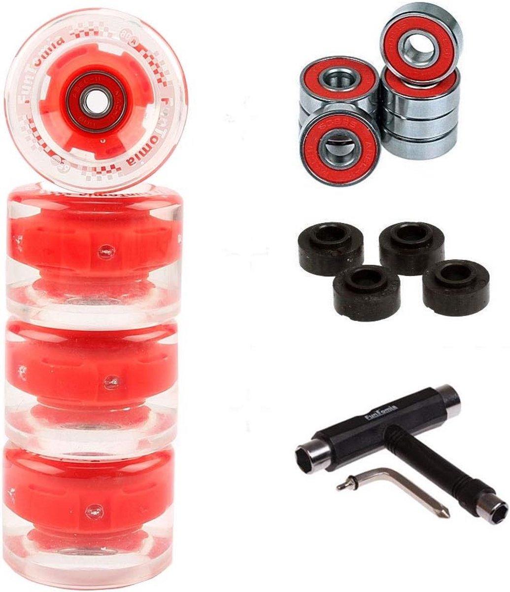 4x Longboard Skateboard Wielen LED 65mm 80A Inclusief Lagers Spacer & T-Tool Skateonderdeel kopen online