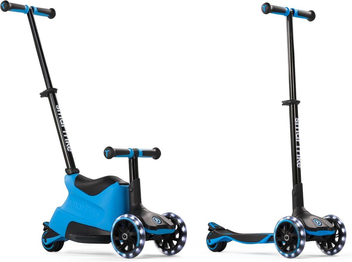 5-in-1 rijd- en scootercategorie met uitklapbare stuurpen en voetbord, 1 knops vouwsysteem, extra grote wielen, kinderen 12 maanden - 12 jaar, blauw Driewieler kopen online