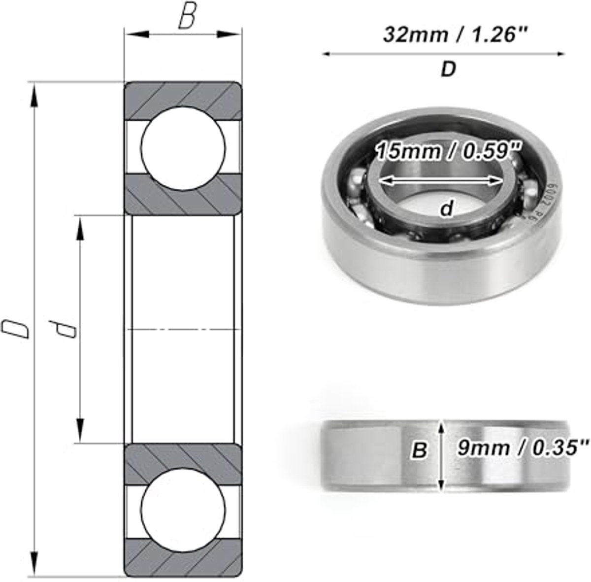 6002 deep groove ball bearings p6 15x32x9mm lubricated bearings open type silver tone scooter skateboard wheel