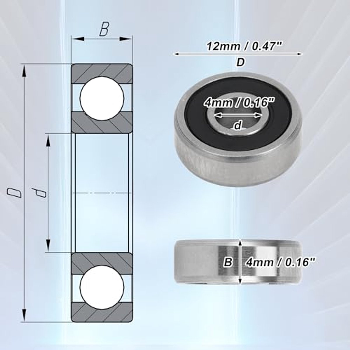 604 2rs deep groove ball bearings p6 4x12x4mm lubricated bearings double rubber seal black silver tone scooter skateboard wheel