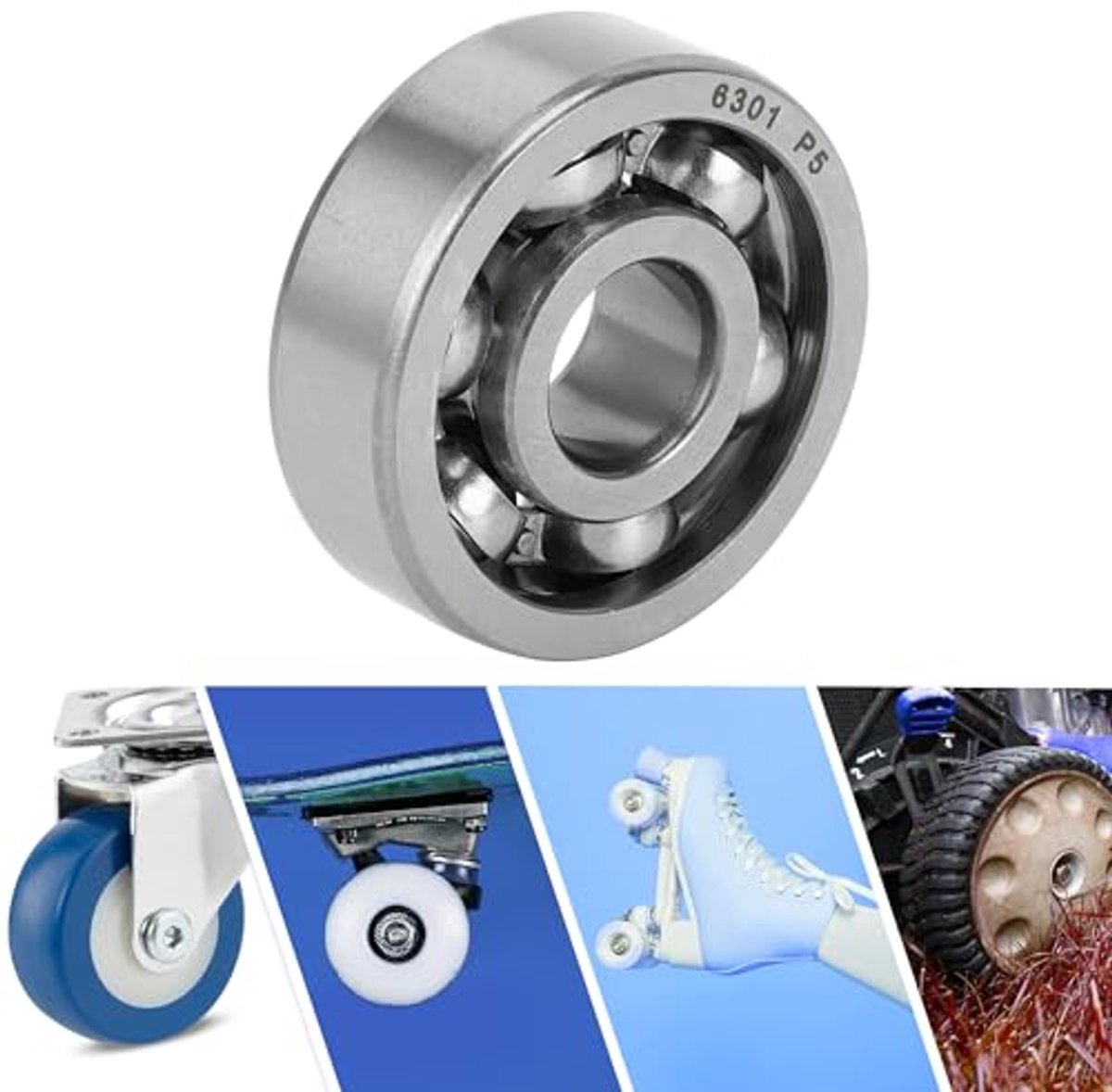 6301 deep groove ball bearings p5 12x37x12mm lubricated bearings open type silver tone scooter skateboard wheel