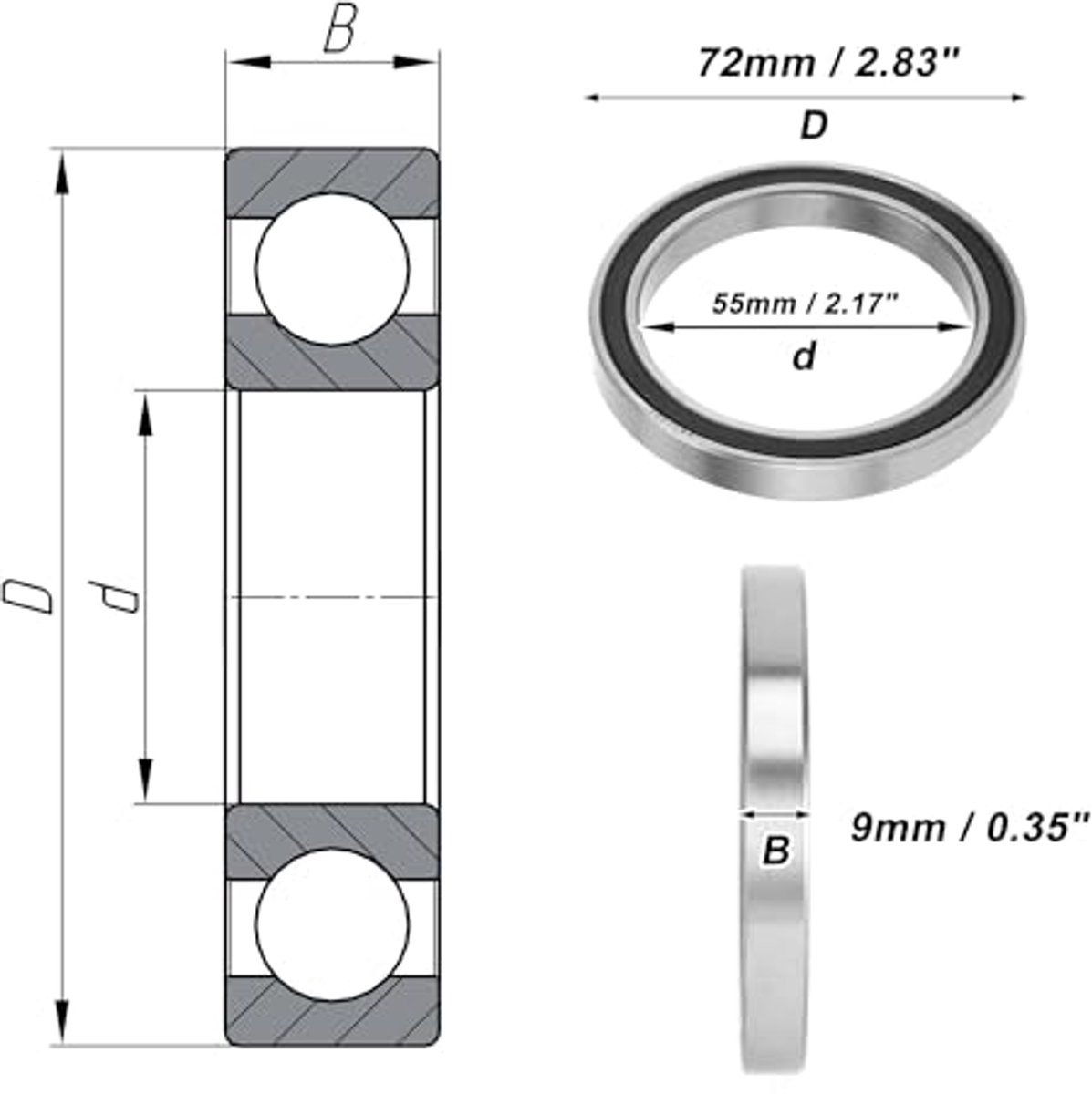 6811ddu diepe groef kogellagers p0 55x72x9mm gesmeerde lagers dubbele rubber afdichting zwart zilveren toon scooter skateboard wiel