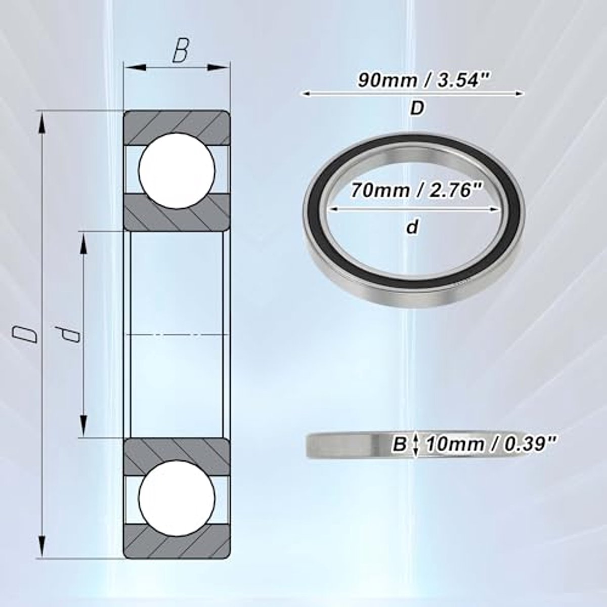6814vv deep groove ball bearings p6 70x90x10mm lubricated bearings double rubber seal black silver tone scooter skateboard wheel