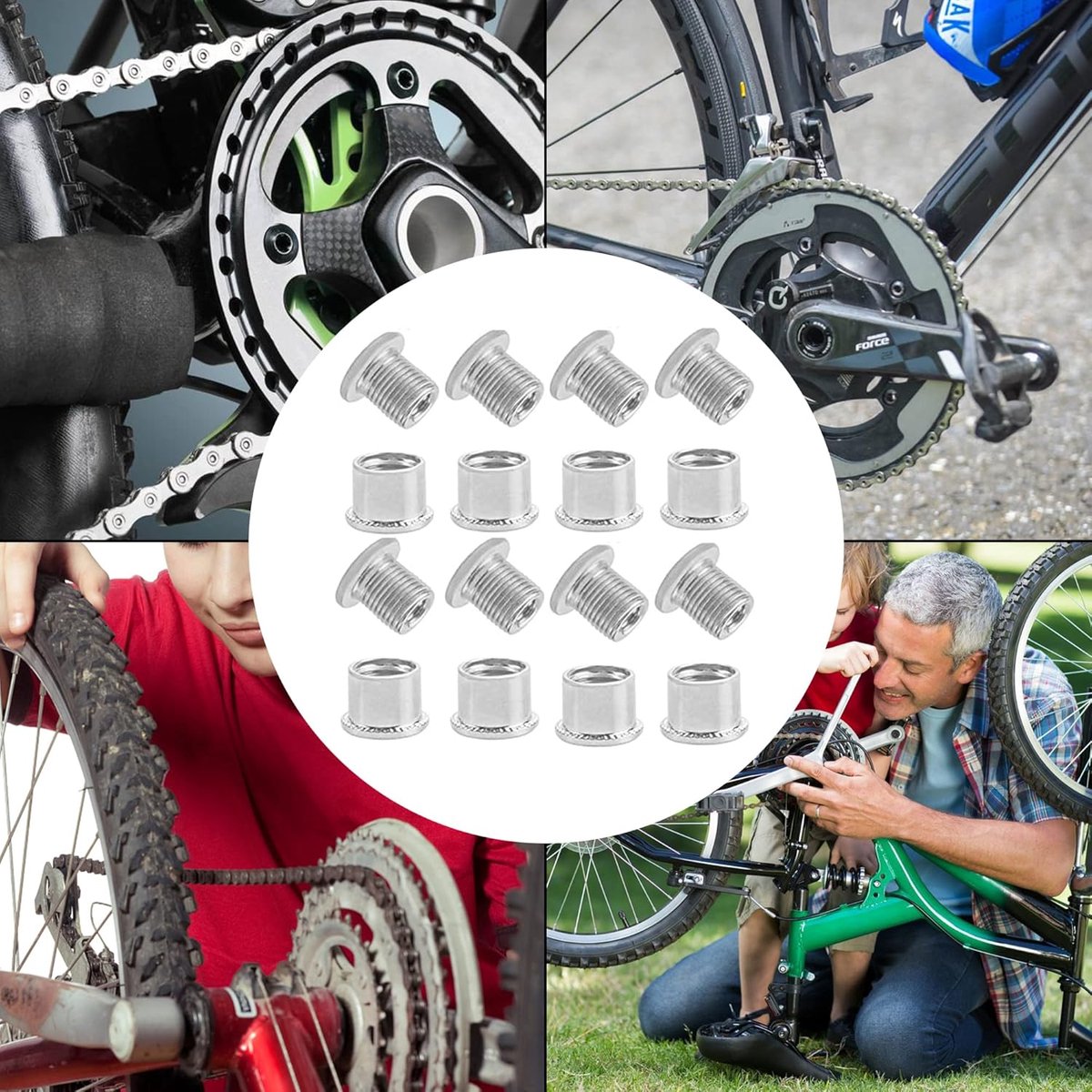 8Pcs Chainring Bolts, Double Chainring Screw, Bicycle Crank, Bicycle Double Disc Nails, Stainless Steel Double Chainring Bolts, Mountain Bike Crankset, for MTB Road Bike (Silver) Fiets kopen online