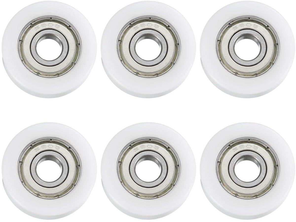 all4you kogellagergeleiding 6 stuks 8x30x10 mm dubbel afgeschermd nylon kogellagers wit