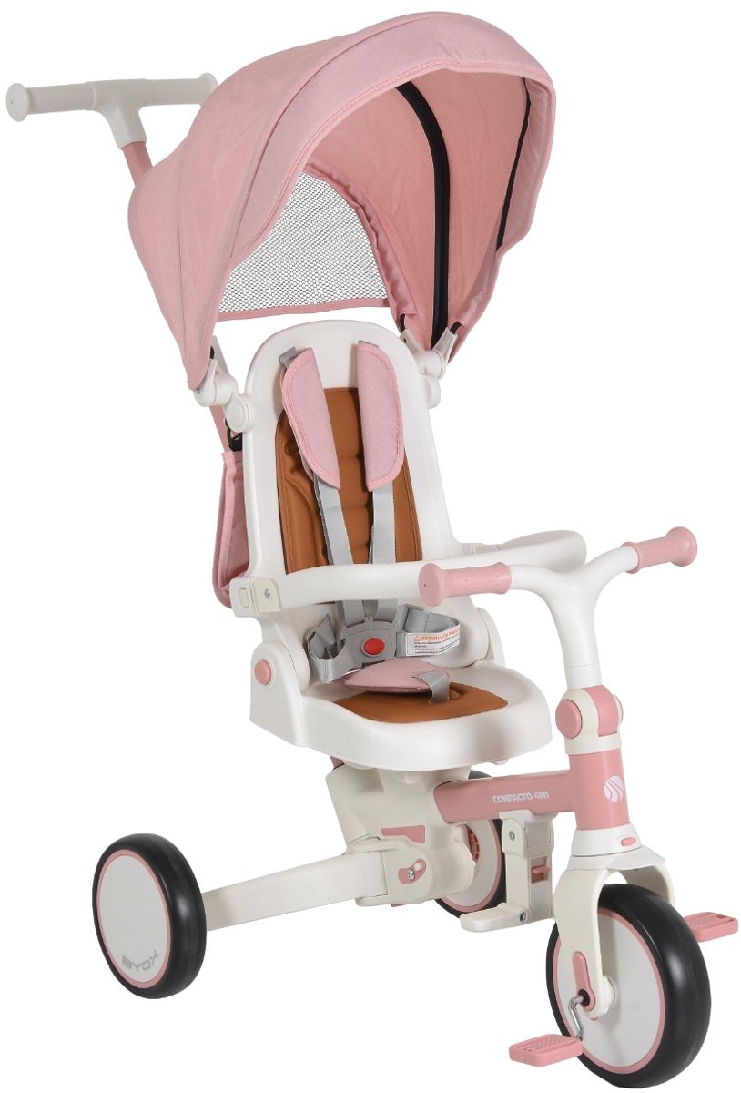 Byox Compacto Pink 4-in-1 Driewieler met Duwstang Driewieler kopen online