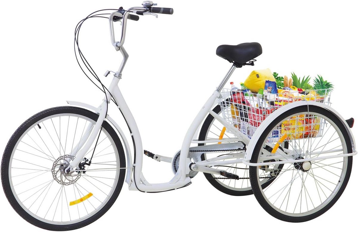 comfortabele driewieler voor volwassenen met fietsmand en 6 versnellingen