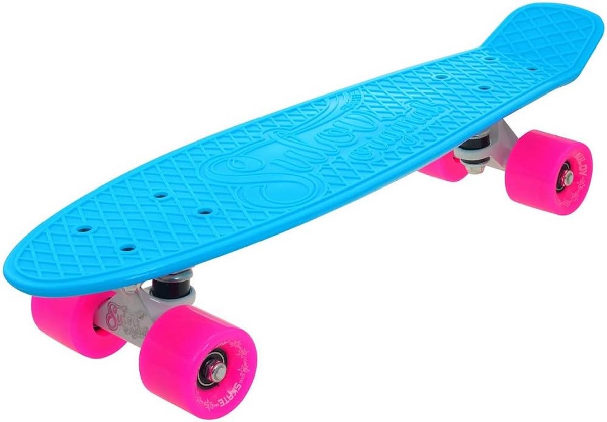 compact penny board met neon details stevig skateboard voor jongeren en volwassenen blauw roze