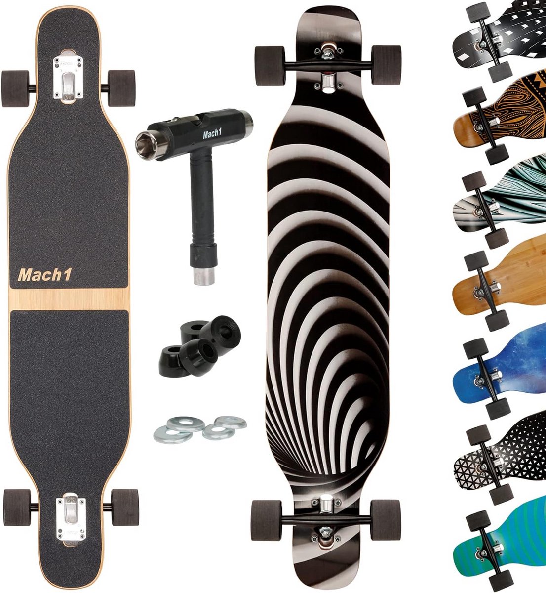 compleet longboard drop through cruiser met keramische lagers 106 cm bamboe maple