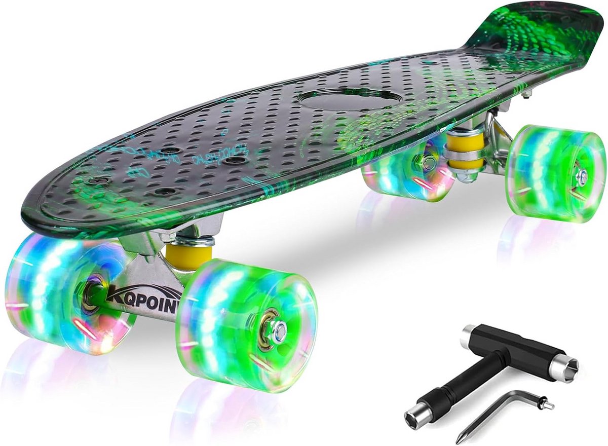 Compleet Skateboard 55 cm Mini Cruiser met Knipperende Wielen - Inclusief Gereedschap en Draagtas Skateonderdeel kopen online
