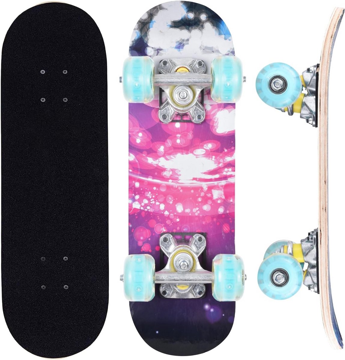 Compleet Skateboard voor Beginners - 17 Inch Double Kick Trickboard met Lichtgevende Wielen Skateonderdeel kopen online