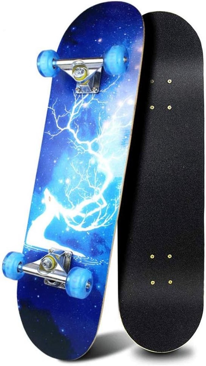compleet skateboard voor beginners 80x20cm met flashwielen en 7 laags houten deck