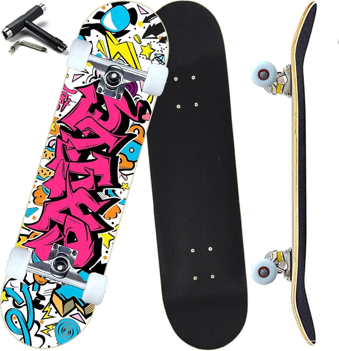 Compleet Skateboard voor Beginners tot Volwassenen - 7 Lagen Esdoorn Hout - Dubbele Kick Concave Skateonderdeel kopen online