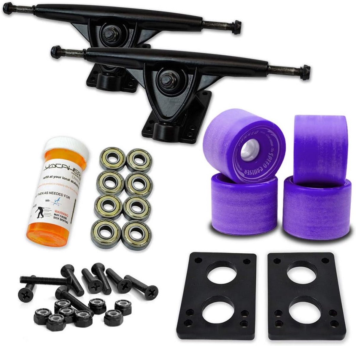 complete longboard skateboard set 71mm wielen 180mm aluminium trucks en hardware