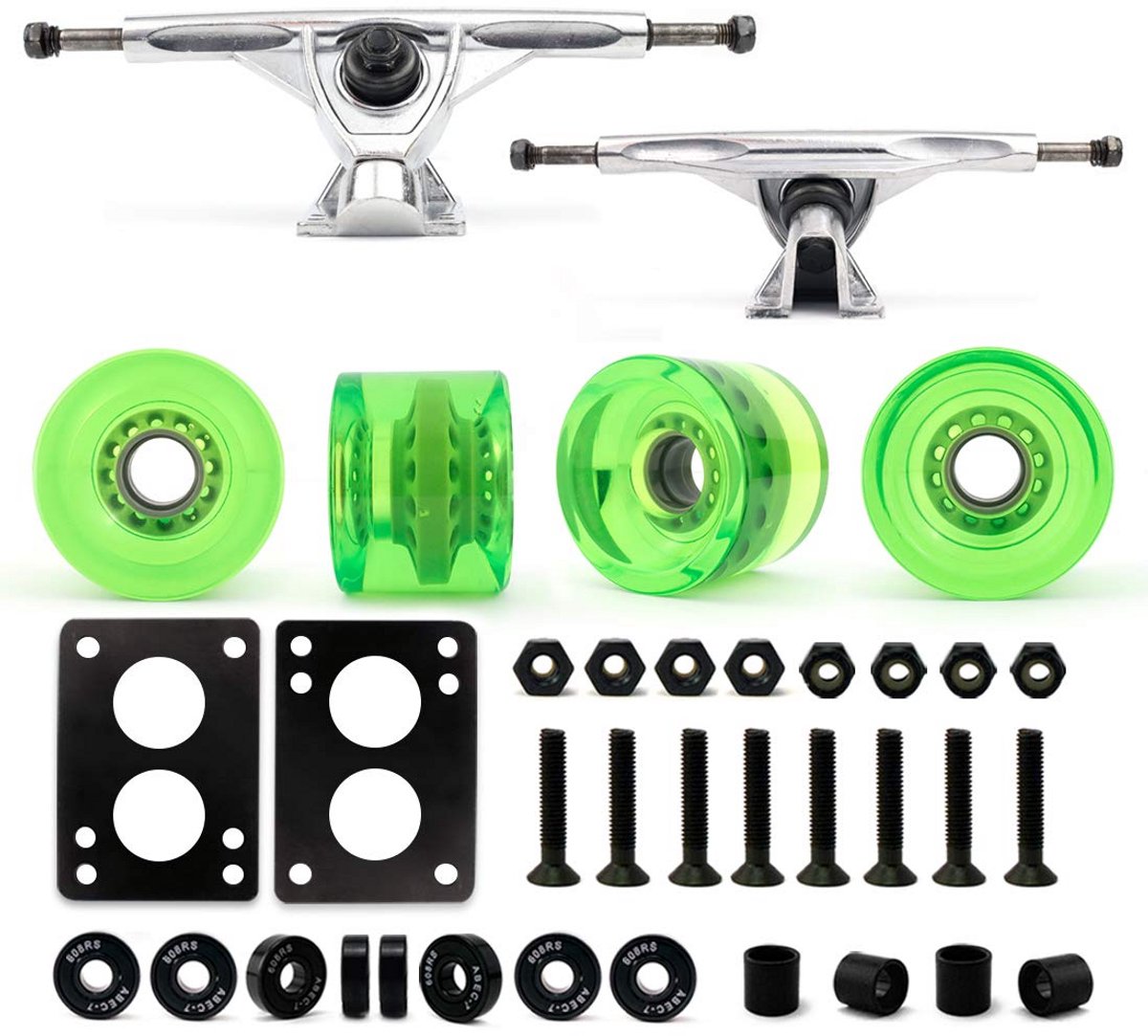 complete longboard skateboard set met 70mm wielen en 180mm aluminium trucks