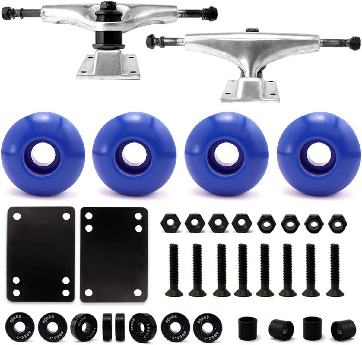 Complete Set Skateboard Onderdelen: Wielen, Kogellagers, Risers en Schroeven Set Skateonderdeel kopen online
