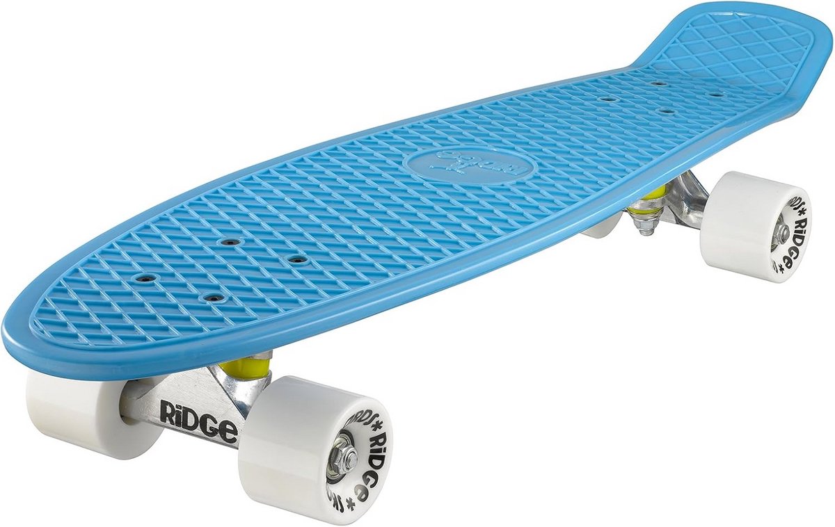 cruiser skateboard 69 cm blauw wit flexibel deck voor volwassenen en jongeren