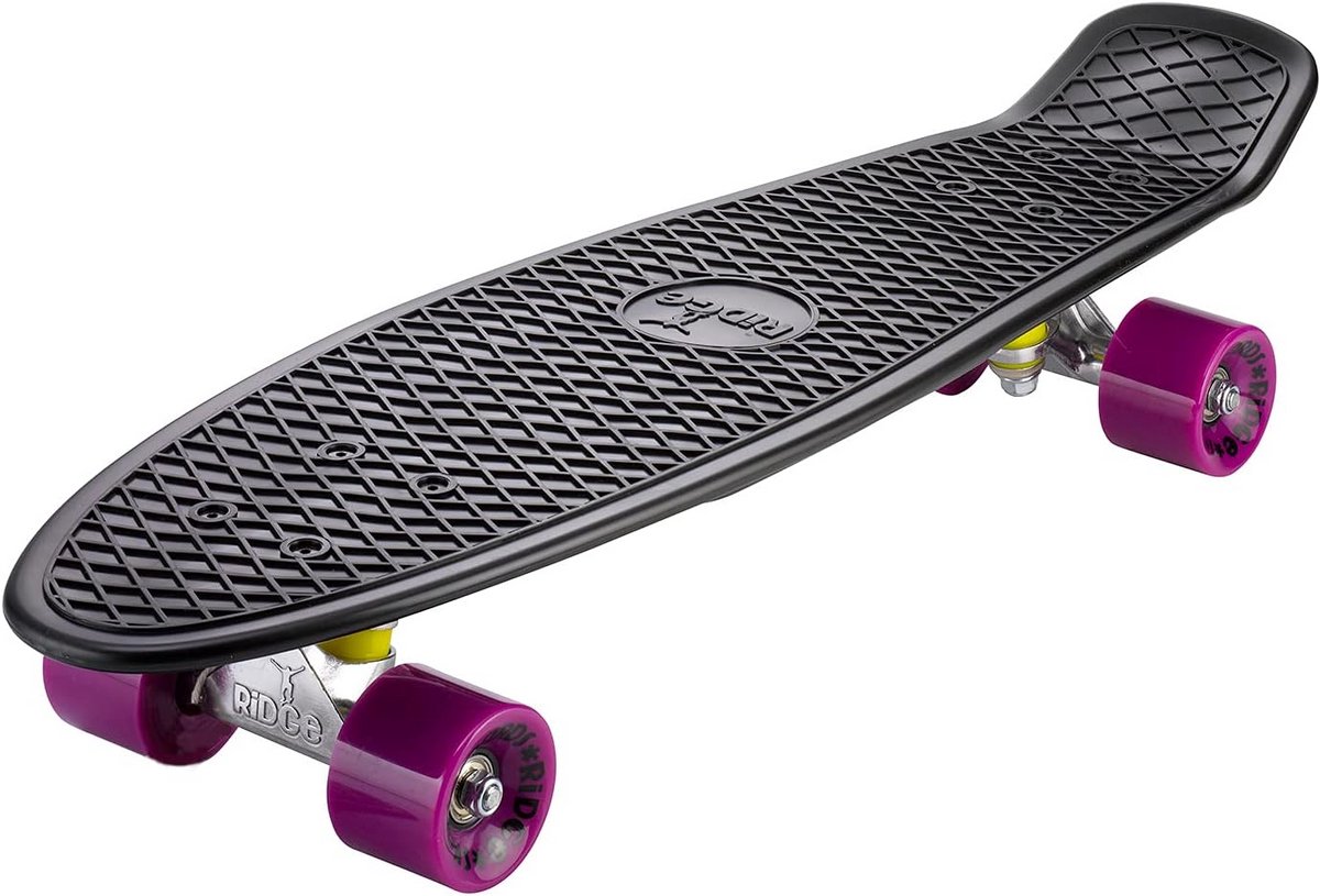 cruiser skateboard 69 cm zwart paars flexibel deck soepel rijden