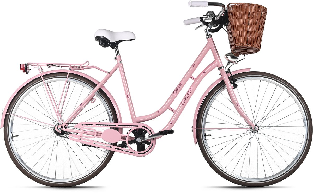 dacapo damesfiets 28 classic premium roze 1 versnelling framemaat 53 cm met mand