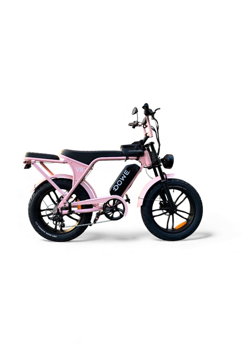 dowe v9 elektrische fatbike roze 250w 25 km h nfc 17 5ah accu zonder gashendel 100 legaal roze fatbike 2026 rijklaar range 60 100 km