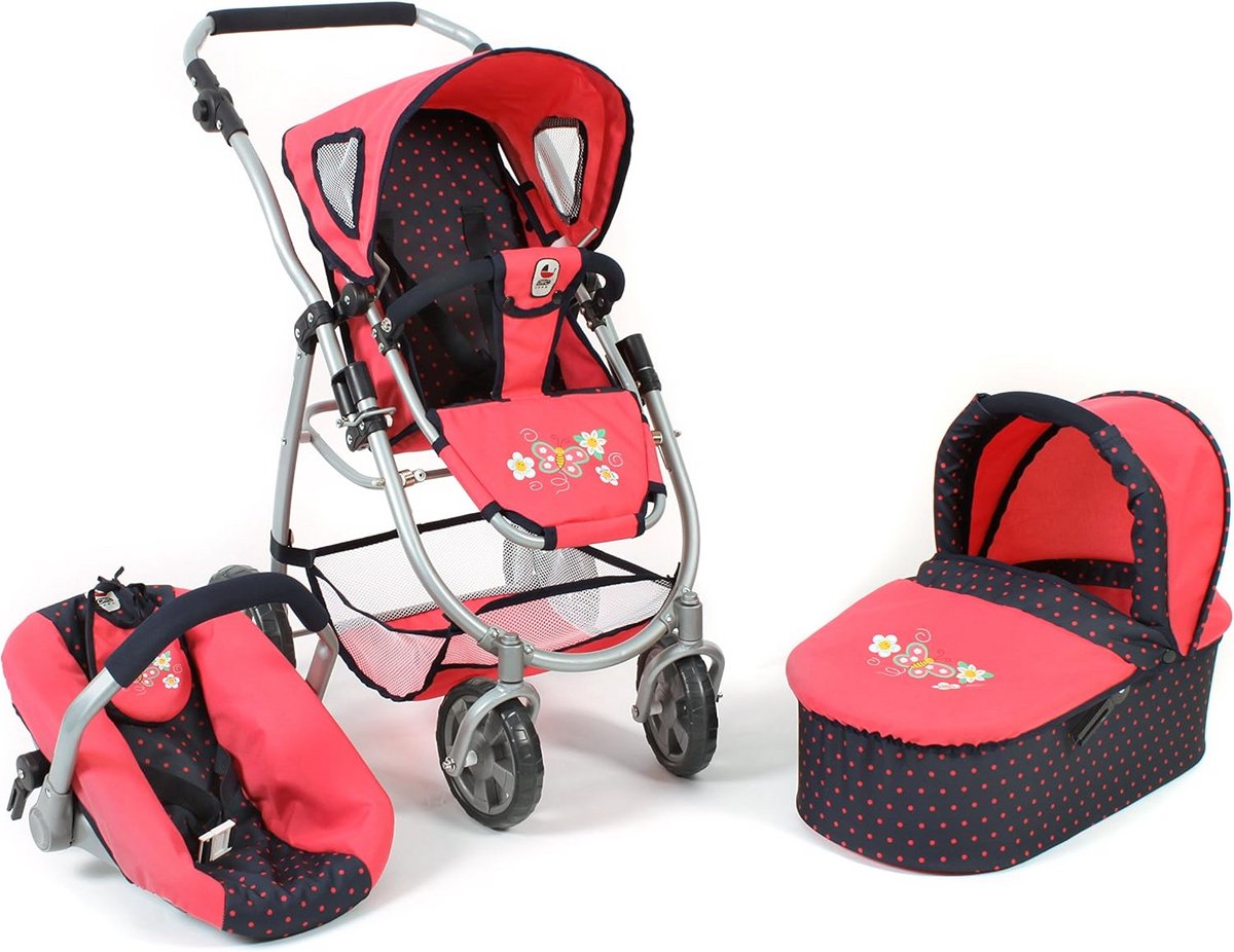 Driewieler Combi Kinderwagen All-in-One - Blauw en Koraal Driewieler kopen online