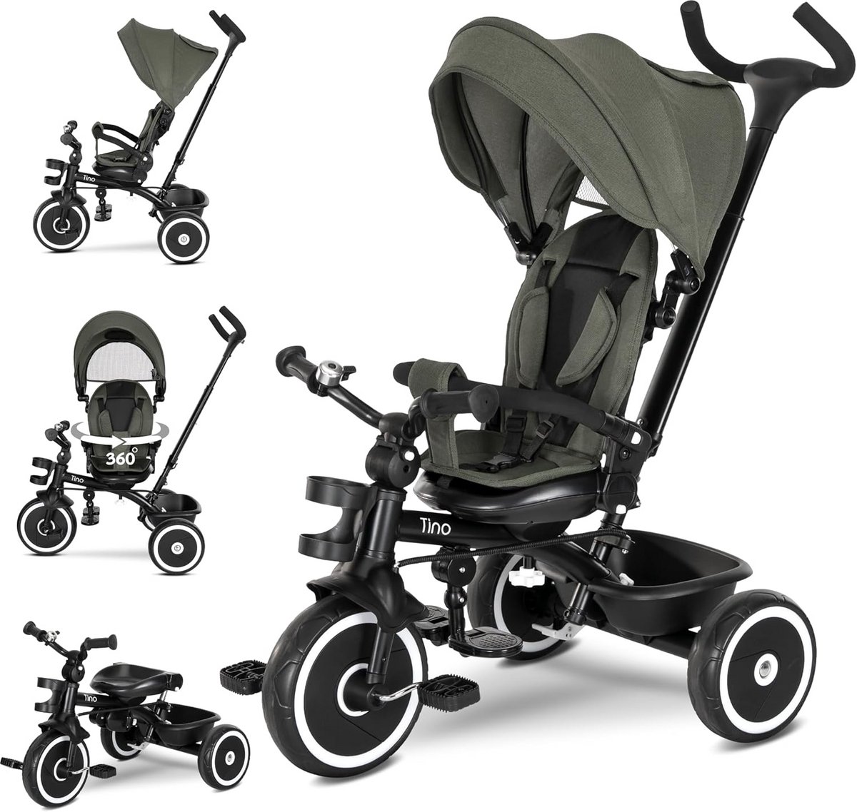 driewieler met duwstang voor baby s vanaf 1 jaar 360 graden draaibaar en veilig